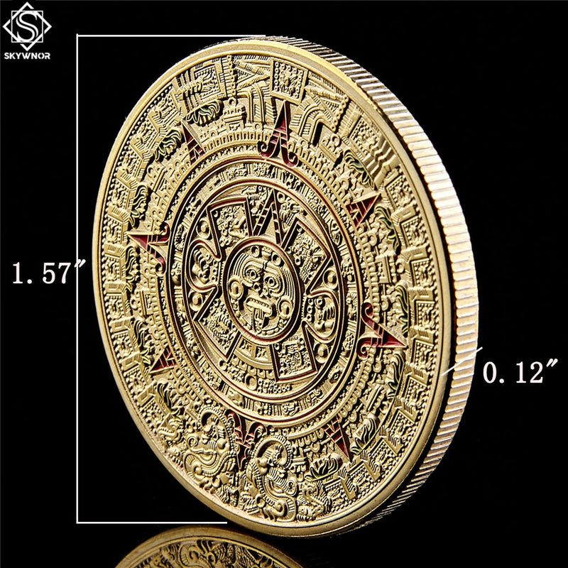 メキシコ マヤ アステカ カレンダー アート 予言 文化 1.57インチ*0.12インチ ゴールドコイン グッズ