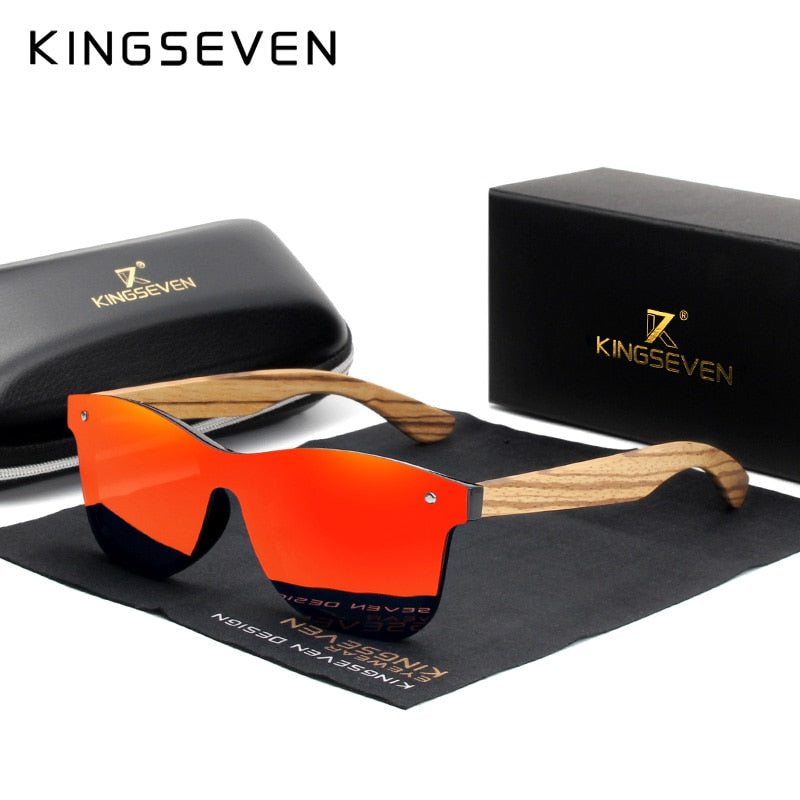 KINGSEVEN Polarized Square Sunglasses Men Women Zebra Wooden Frame Mirror Flat Lens Driving UV400 Eyewear