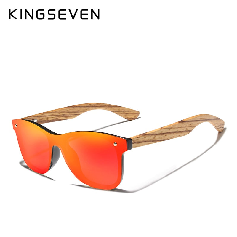 KINGSEVEN Polarized Square Sunglasses Men Women Zebra Wooden Frame Mirror Flat Lens Driving UV400 Eyewear