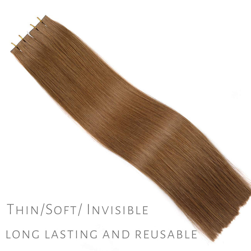 16 Inch Tape In Real Human Hair Extensions, Semi-permanent Remy Human Hair for Women, 20 Pieces 50 Grams
