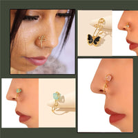 African Nose Cuff Non Piercing Clip On Nose Ring for Wome Crystal Pearl Nose Cuffs Fake Nose Cuff Set for Women and Girls