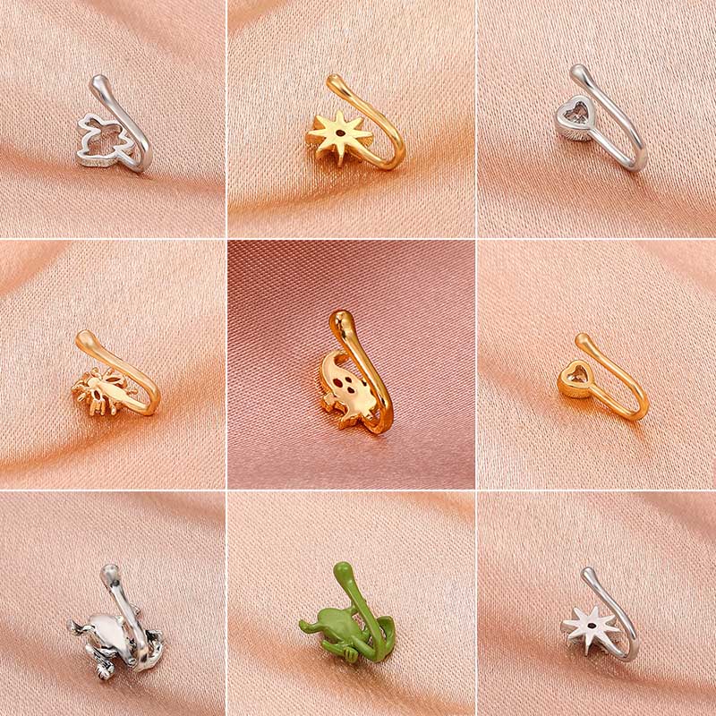 1Pc Copper Fake Piercing Nose Ring Heart Star Crown Clip On Nose Ear Clip Cuff Earring For Women Girl Gift Body Jewelry Nose