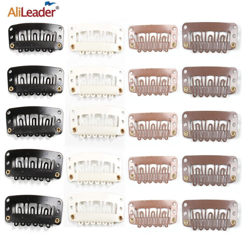 Alileader 20Pcs/Lot Clip In Hair Extension Wig Clips For Human Hair Bangs Snap Hair Clips For Extensions Metal Comb For Closure