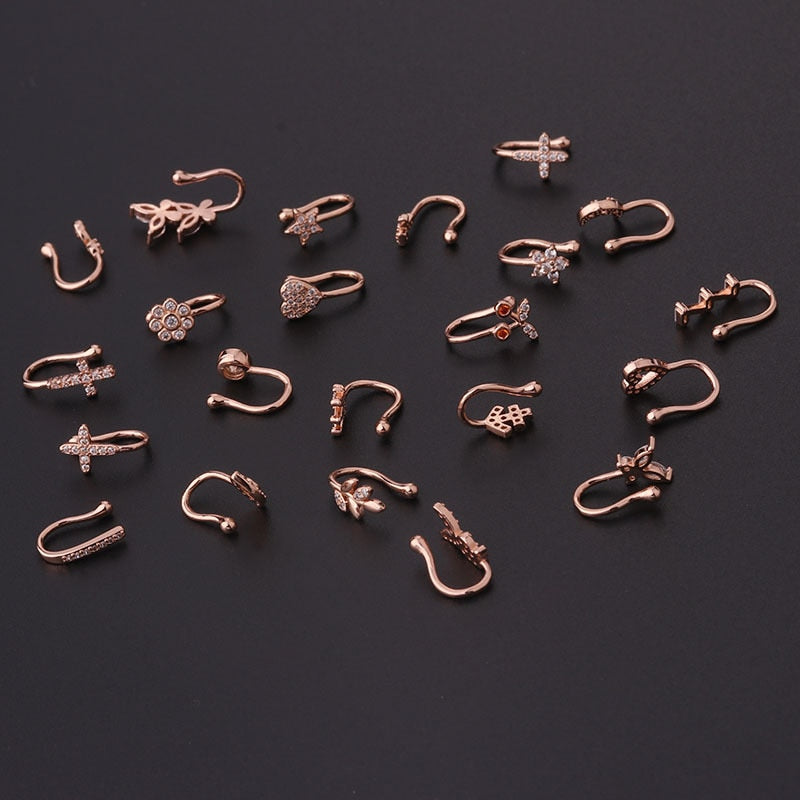 2022 New 1Pc Fake Piercing Clip Nose Ring Cuff Body Jewelry for Women Trend Ear Cuffs Heart Star Flowers Butterfly Clip Rings