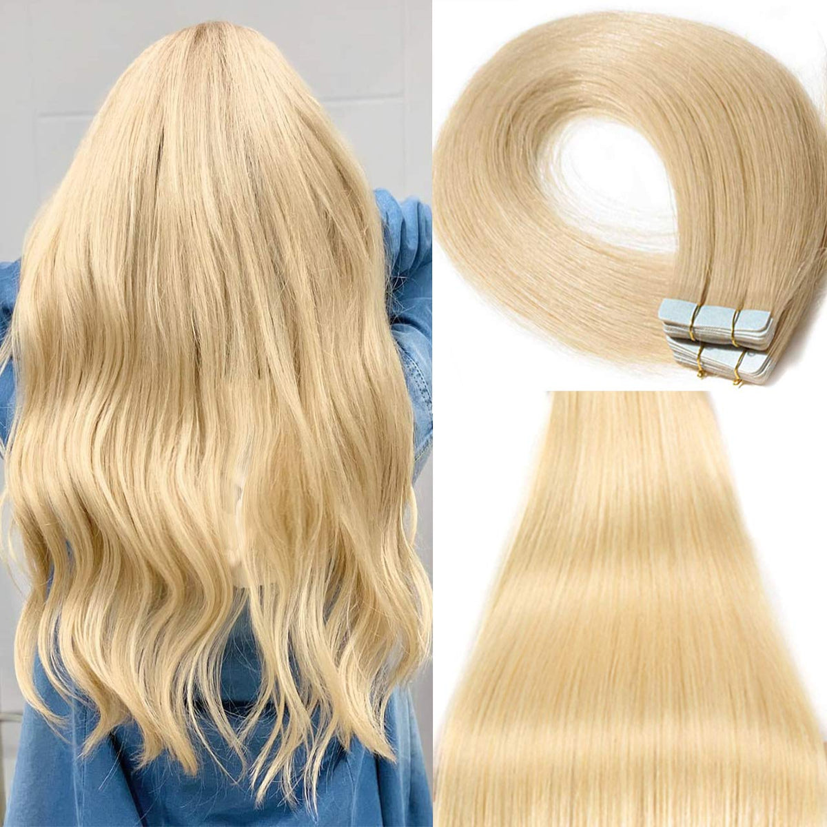 Remy Tape in Human Hair Extensions Natural PU Skin Weft Real Human Hair #22 Medium Blonde