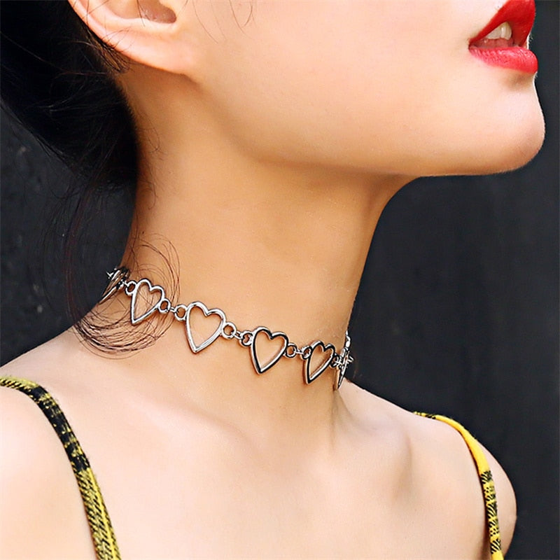 Kpop Vintage Harajuku Goth Metal Heart Neck Chains Choker Grunge Necklaces For Women Egirl Cosplay Aesthetic Accessories Jewelry