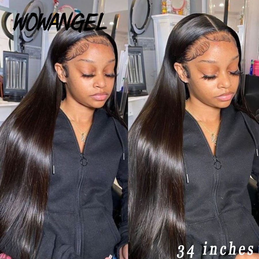 34inch Real HD Lace Front Wig Pre Plucked Straight Wigs 13x6 HD Transparent Lace Frontal Human Hair Wig Brazilian Hair For Woman