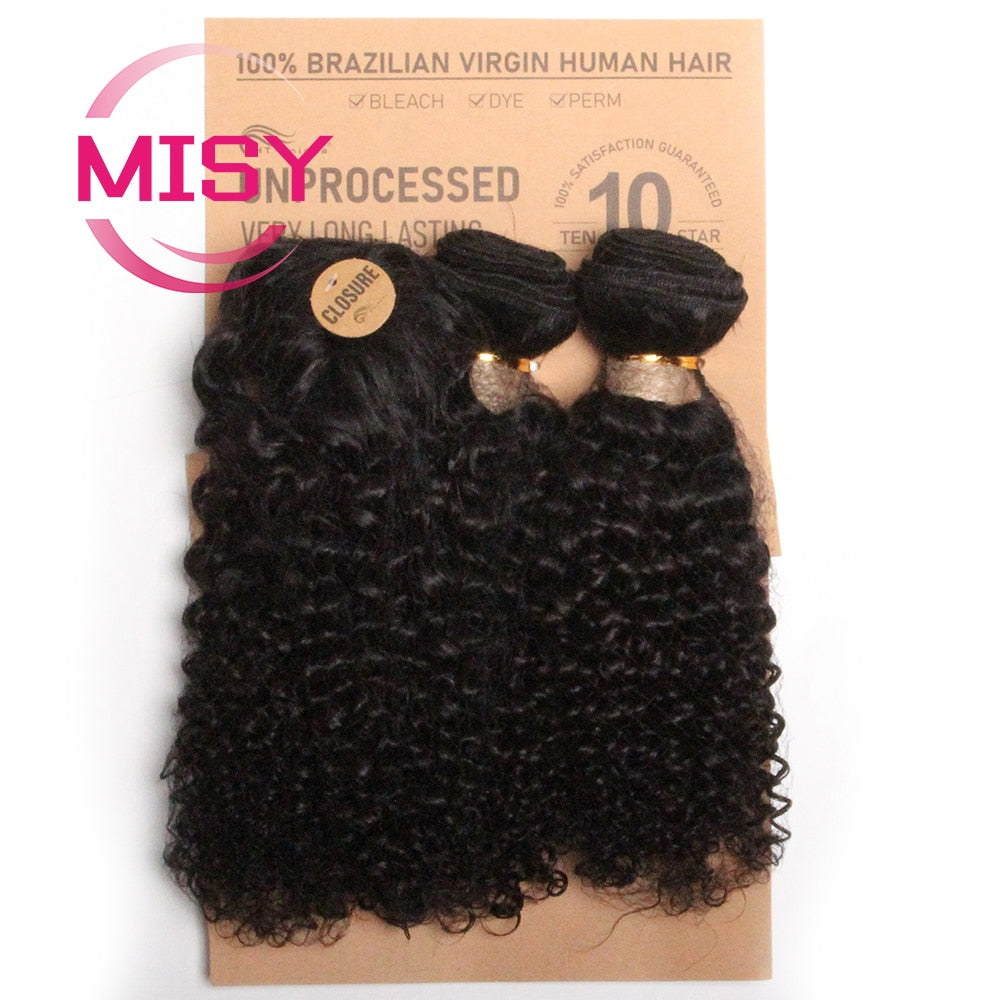 Short Brazilian Curly Hair Bundles With Closure Natural Human Hair Kinky Curly Bundles With Machine Made Closure For Women