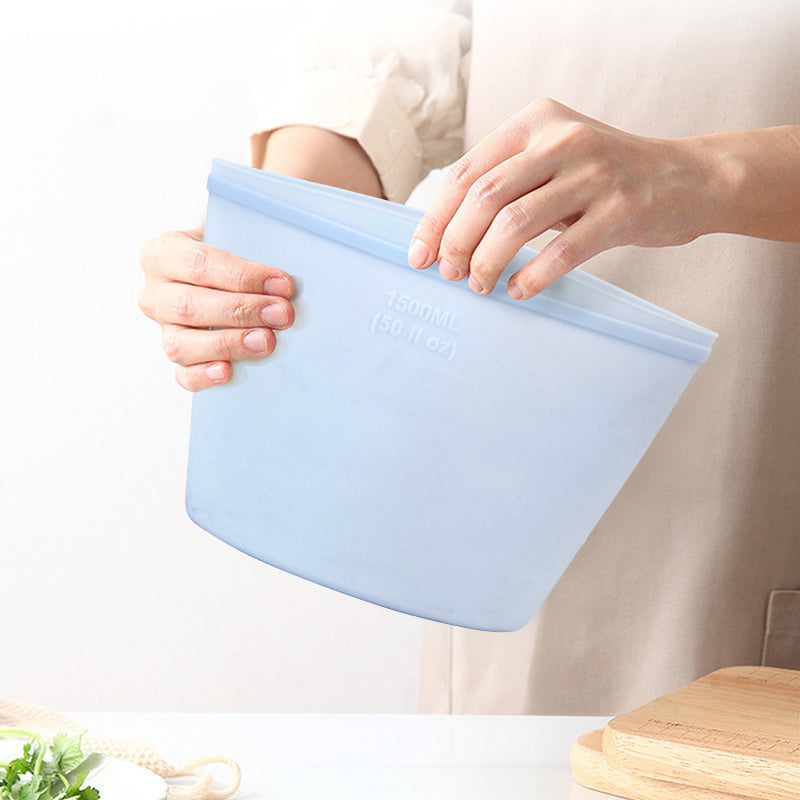 Silicone Food Storage Bag Reusable Stand Up Zip Shut Bag Leakproof Containers