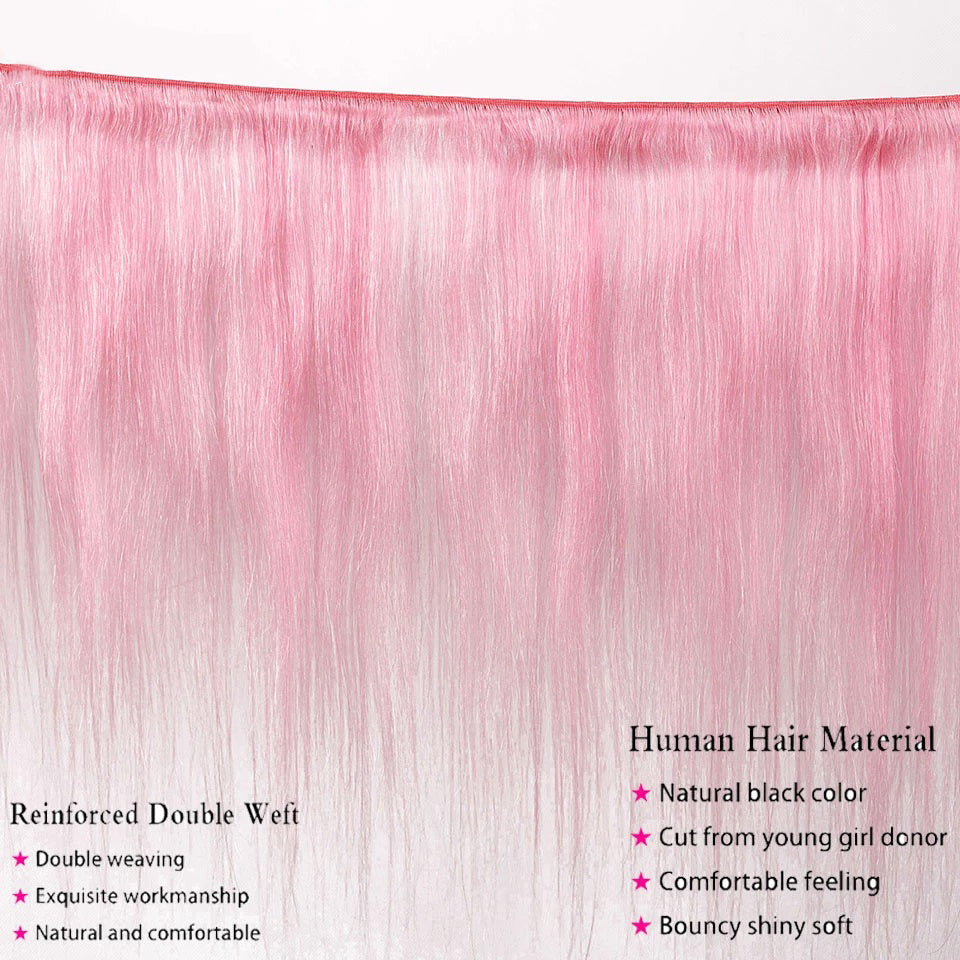 Pink Bundles With Closure Peruvian Colored Human Hair Bundles With Closure