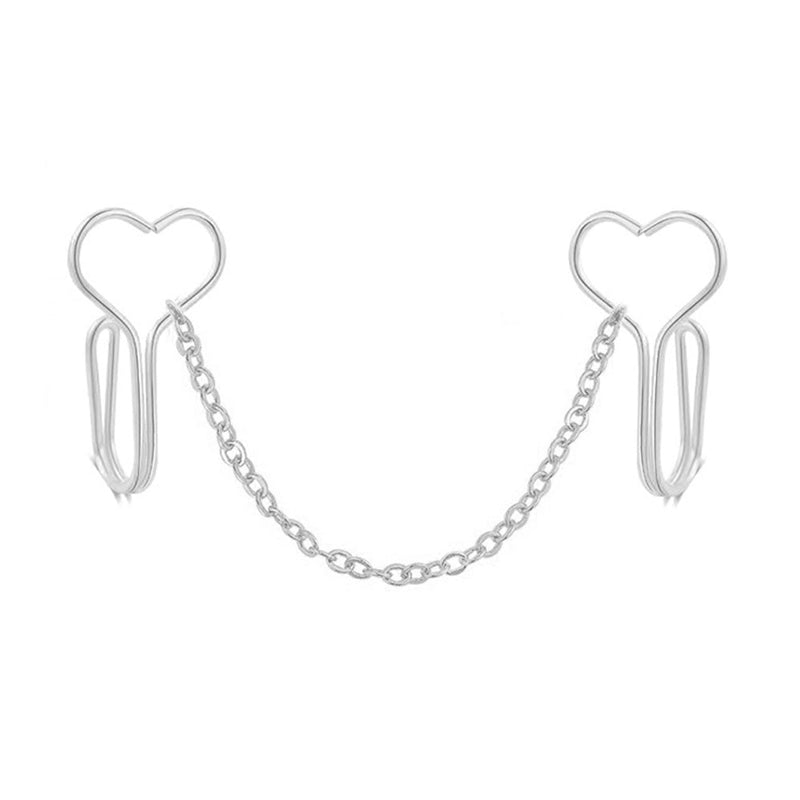 1PCS Fake Piercing Nose Cuff Chain Stainless Steel Heart Fake Nose Ring With Chain Piercing Nariz Fake Nose Cuff Clip On Jewelry