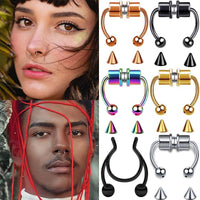 Stainless Steel Fake Piercing Nose Ring for Women Men Magnetic Septum Piercing Nose Cuff Punk Hip Hop Fake Body Jewelry Ear clip