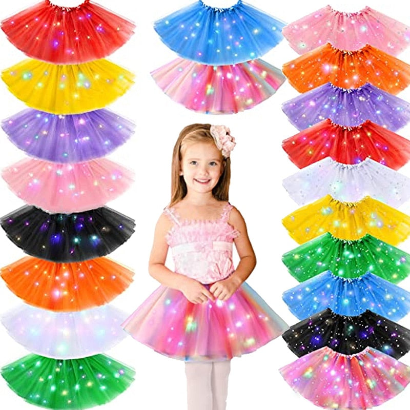 LED Glowing Light Tutu Skirts Fairy Costume Girl Kids Light Up Skirt Wedding Birthday Party 30cm Cosplay Princess Tutu Skirts