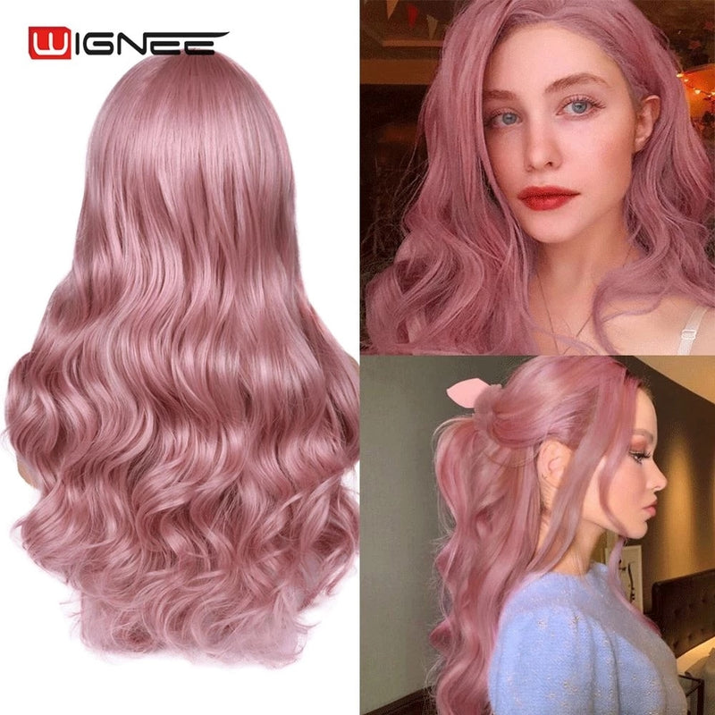 Light Blue Wig Synthetic Ombre Long Wavy Body Wave Side Part Heat Resistant Natural Hair Wigs For Women Cosplay