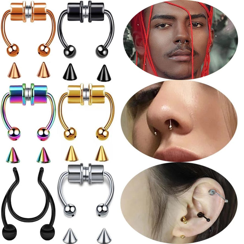 Fake Nose Piercing Ring Stainless Steel Magnetic Septum Non-Piercing Nose Cuff Unisex Gothic Harajuku Nose Body Jewelry Ear Clip