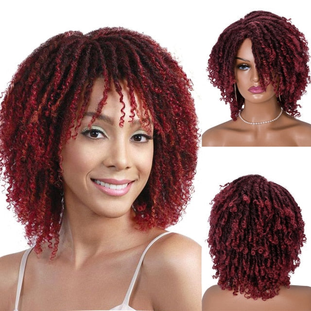 Short Dreadlock Ombre Crochet Twist Hair Wig Curly Synthetic Soft Faux Locs with Bangs