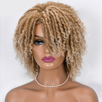 Short Dreadlock Hair Wig Curly Synthetic Soft Faux Locs Wigs With Bangs For Black Women Ombre Crochet Twist Hair Wigs