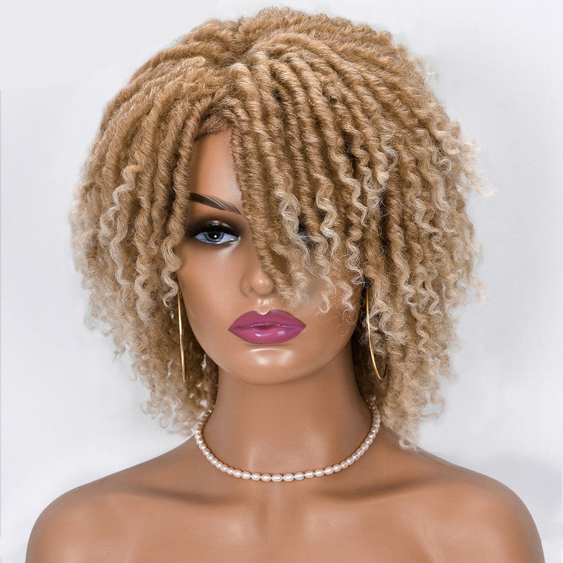 Short Dreadlock Hair Wig Curly Synthetic Soft Faux Locs Wigs With Bangs For Black Women Ombre Crochet Twist Hair Wigs