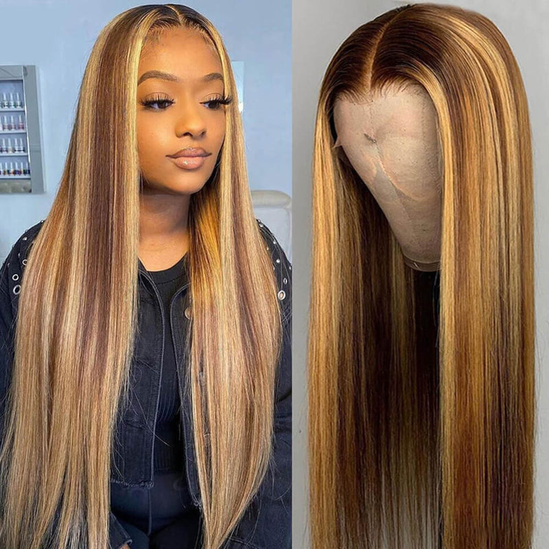 Highlight Wig Colored Human Hair Wigs For Women 30 Inch Straight Lace Front Human Hair Wigs 13x4 HD Lace Frontal Wig