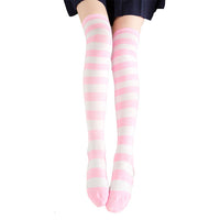 Long Stripe Adorable Anime Tight High Over Knee Pink Blue White For Women Girl Cosplay Student Kawaii Lolita Cotton Stocking