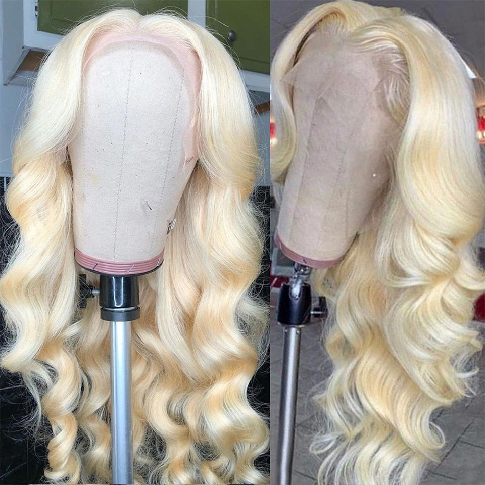 613 Blonde Lace Front Wig 13x4 Transparent Lace Frontal Wig Pre Plucked 28 30 Inch Brazilian Body Wave Human Hair Wigs