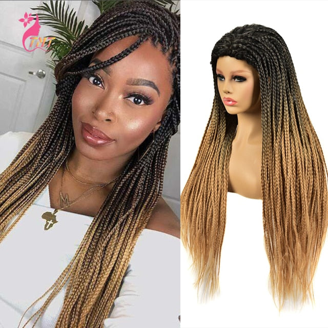 26 Inch Ombre Long Synthetic Wigs Box Braided Wigs For Black Women Braided Wig Fake Scalp Heat Resistant Braiding Hair