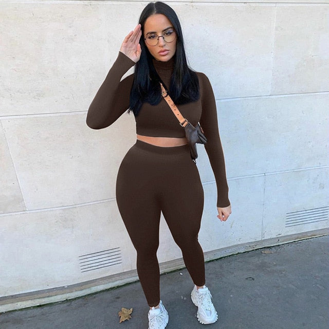 Two Piece Sets Women Solid Autumn Tracksuits Sportswear