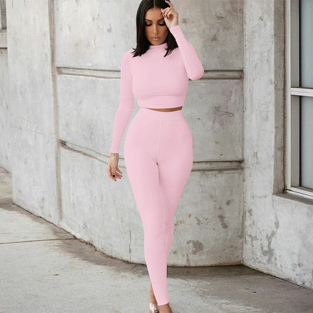 Two Piece Sets Women Solid Autumn Tracksuits Sportswear