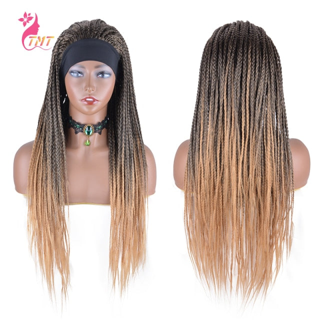 26 インチオンブルロング合成かつらボックス黒人女性のための編組ウィッグ偽頭皮耐熱編組髪