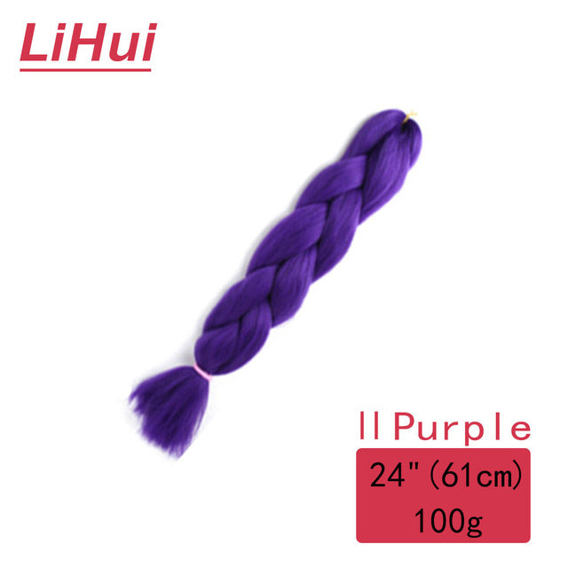 Lihui 24 インチジャンボ三つ編み合成編み込みヘアオンブルジャンボヘアエクステンション女性 DIY ヘア三つ編みピンクパープルイエローグレー