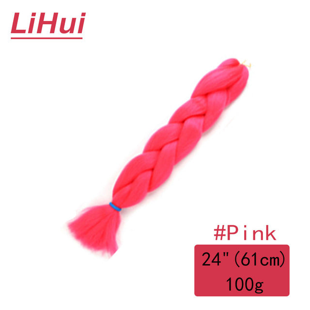 Lihui 24 Inches Jumbo Braid Synthetic Braiding Hair Ombre Jumbo Hair Extension For Women DIY Hair Braids Pink Purple Yellow Gray