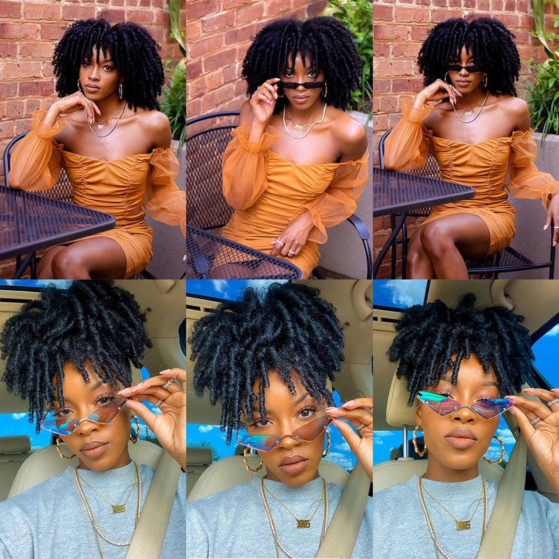 Short Dreadlock Ombre Crochet Twist Hair Wig Curly Synthetic Soft Faux Locs with Bangs