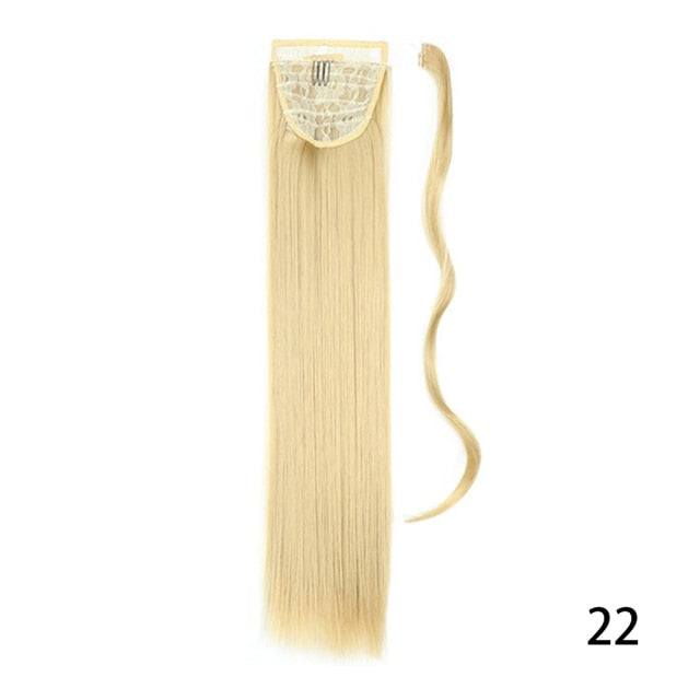 AZIR Long Straight Ponytail Hair Synthetic Extensions Heat Resistant Hair 22Inch Wrap Around Pony Hairpiece for Women