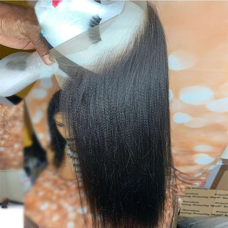 Yaki Straight T Part 13x6 Lace Front Wigs Natural Color Synthetic Long Wigs Heat Resistant Fiber Hair PrePlucked Headband Wigs