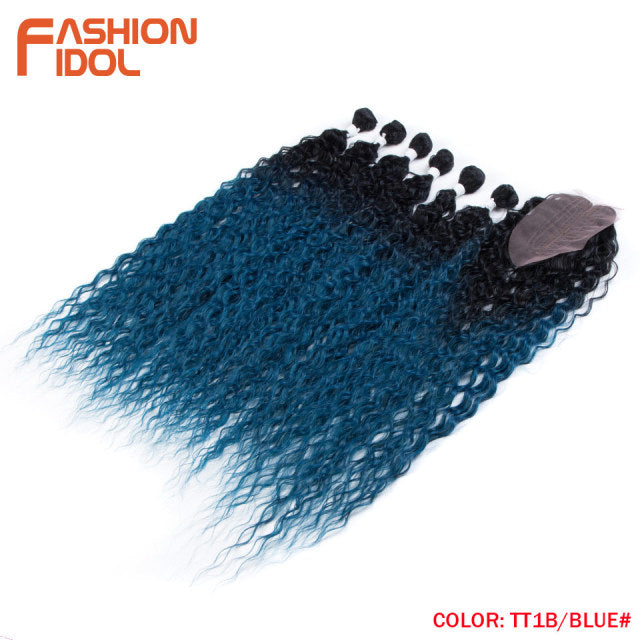 合成偽毛エクステンションアフロ変態カーリーヘアバンドル閉鎖オンブルゴールデン 30 インチソフトスーパーロングウェーブ髪織り