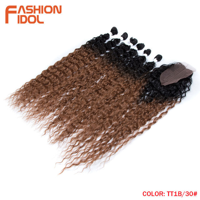 合成偽毛エクステンションアフロ変態カーリーヘアバンドル閉鎖オンブルゴールデン 30 インチソフトスーパーロングウェーブ髪織り