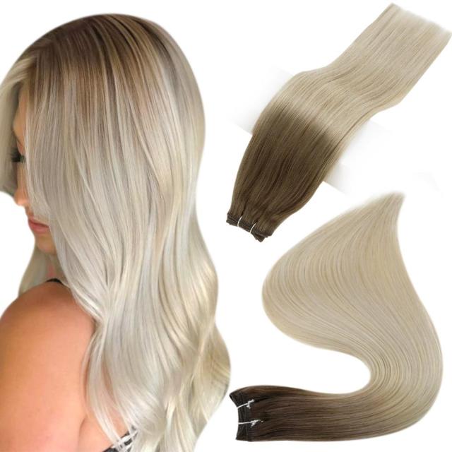 Human Hair Weft Extensions Hair Bundles Ombre Blonde Color 100g Sew In Silky Straight Remy Skin Double Weft For Salon