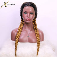 Ombre Ginger Synthetic Lace Front Wig Heat Resistant Green Box Braided Wig Cosplay Synthetic Braided Wigs For Black Women