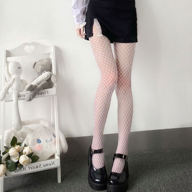Sexy Women High waist fishnet stocking club tights panty knitting net pantyhose mesh lingerie Anime Lolita Cosplay Costumes 2021