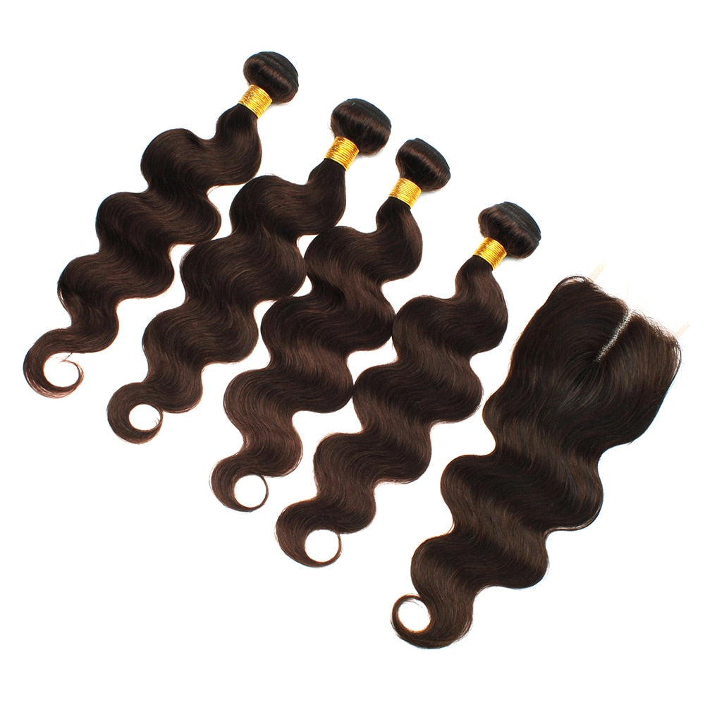 Colored Bundles With Closure Body Wave Brazilian Human Hair Weave Bundles T Lace Closure Remy Ombre Brown Straight Extension