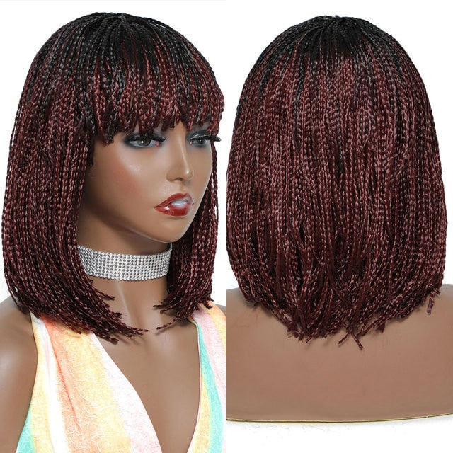 Short Braided Wigs For Black Women Heat Resistant Crochet Box Braided Bob Wig With Bangs