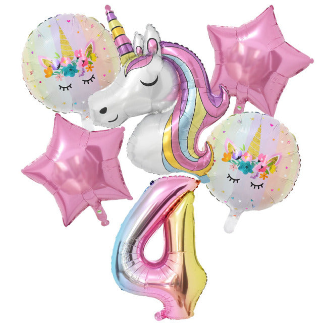 1Set Rainbow Unicorn Balloon 32 inch Number Foil Balloons 1st Kids Unicorn Theme Birthday Party Decorations Baby Shower Globos