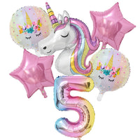 1Set Rainbow Unicorn Balloon 32 inch Number Foil Balloons 1st Kids Unicorn Theme Birthday Party Decorations Baby Shower Globos