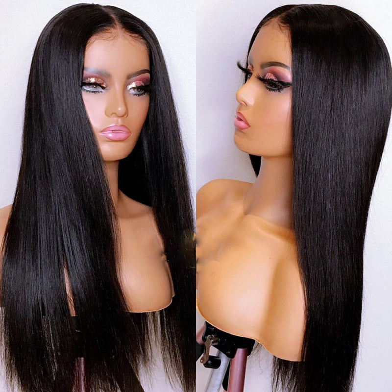 Yaki Straight T Part 13x6 Lace Front Wigs Natural Color Synthetic Long Wigs Heat Resistant Fiber Hair PrePlucked Headband Wigs