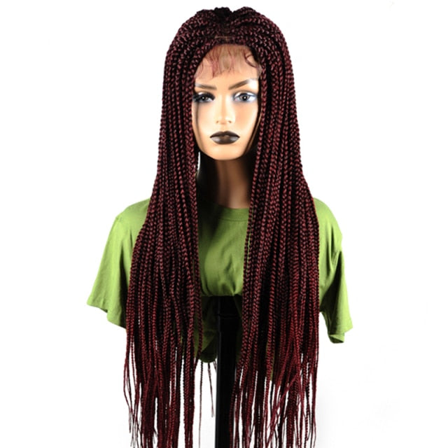 30Inch Long Ombre Brown Box Braided Lace Wigs with Baby Hair Burgundy Box Braids Lace Front Wigs for Women Synthetic Cosplay Wig
