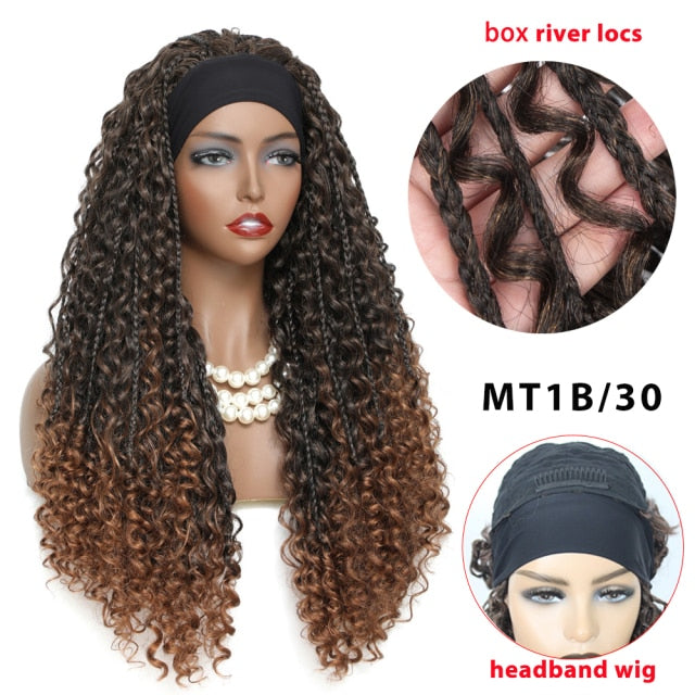 24 Inch Headband Wig Braided Wigs With Curly Faux Locs Crochet Braid Hair