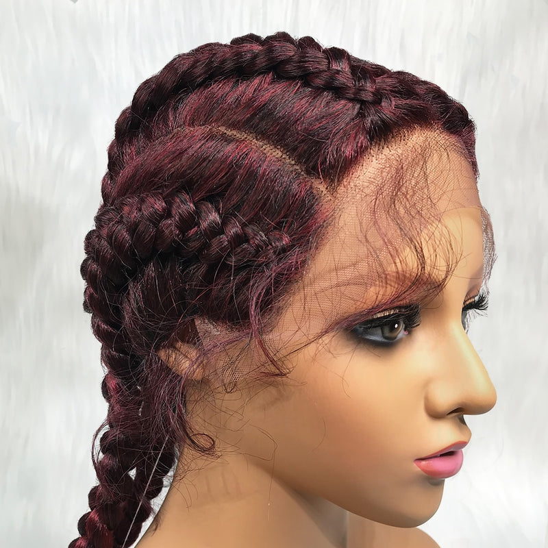 Synthetic Lace Wig Braided Wigs Natural Dark 32 Inches Black Burgundy Wig Wholesale