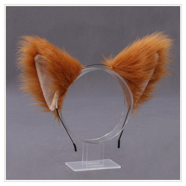 Gothic Lolita Maid Women Girl&#39;s Ruffles Lace Headband Plush Cat Ears Ribbon Bell Lolita Cosplay Hair Hoop