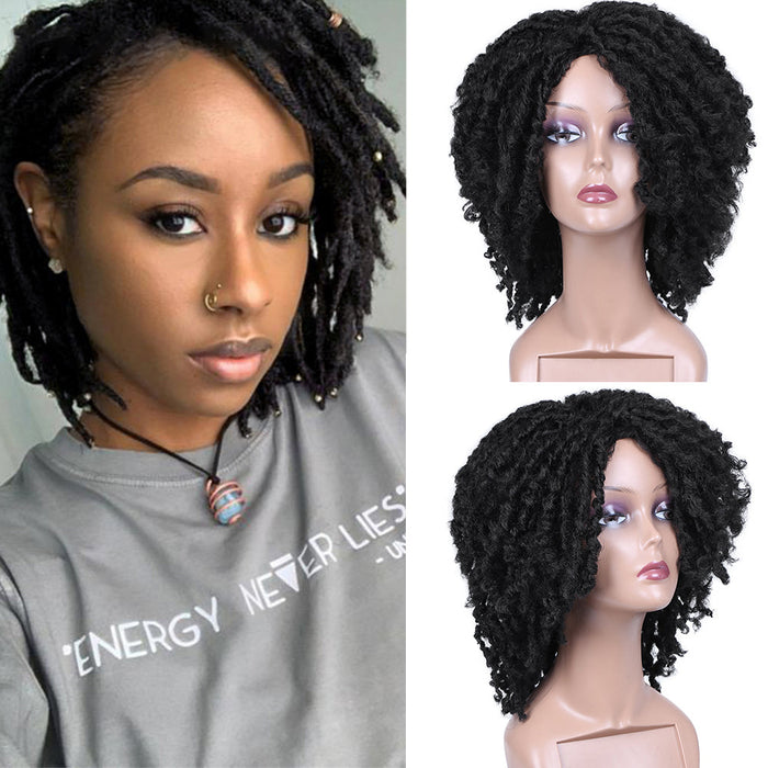 Dreadlock Wig Braided Twist Black Brown Short Curly Heat Resistant Fiber Synthetic Daily Party Replacement for Women