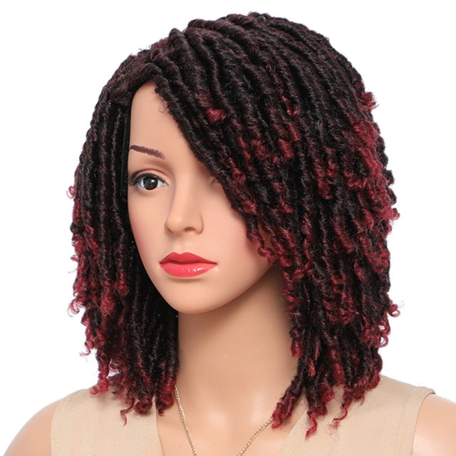 女性のための編組ウィッグ合成かつらオンブル編組ドレッドヘアのかつら黒茶色赤アフリカフェイク Locs かぎ針編みツイストヘアショートウィッグ